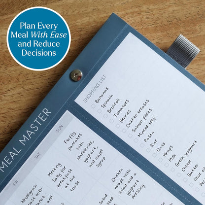 Magnetic Weekly Meal Planner for Fridge - 52 Undated Tear Off Sheets with Grocery List - Thick 120gsm No Bleed Paper - Strong Full Width Magnet - Family Meal Planning Board 11.3 x 8.3