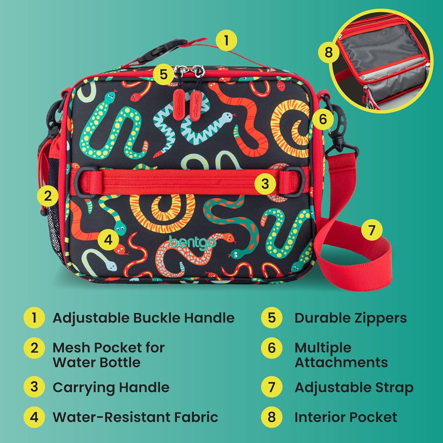 Bentgo Kids Lunch Bag - Durable, Double-Insulated Lunch Bag for Kids 3+; Holds Lunch Box, Water Bottle, & Snacks; Easy-Clean Water-Resistant Fabric & Multiple Zippered Pockets (Mermaid)