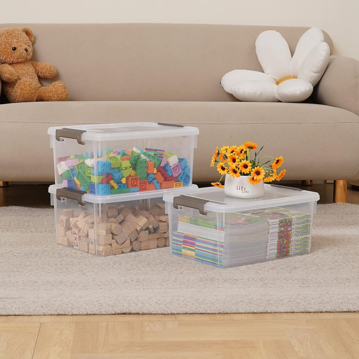Citylife 32 QT Plastic Storage Bins with Latching Lids Stackable Storage Containers for Organizing Large Clear Storage Box for Garage, Closet, Kitchen, 4 Packs