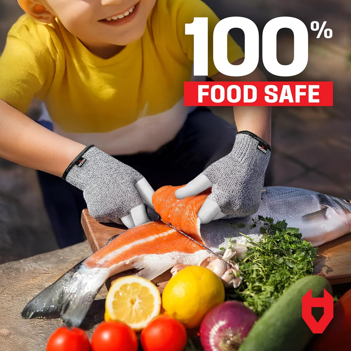NoCry Kids Cutting Gloves, XS (8-12 Years) — 100% Food Grade and Level 5 Protection — Comfortable and Lightweight, Yet Tough — Ambidextrous — Ideal for Fishing, Wood Carving and Whittling