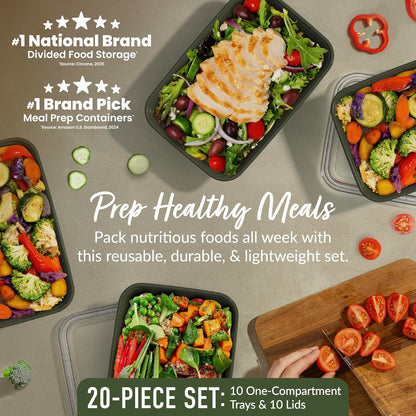 Bentgo Prep - 20-Piece 1-Compartment Reusable Meal Prep Containers with Lids, PFAS & BPA Free Materials, Durable, Microwave, Freezer, & Dishwasher Safe To Go Food Storage (Gold)