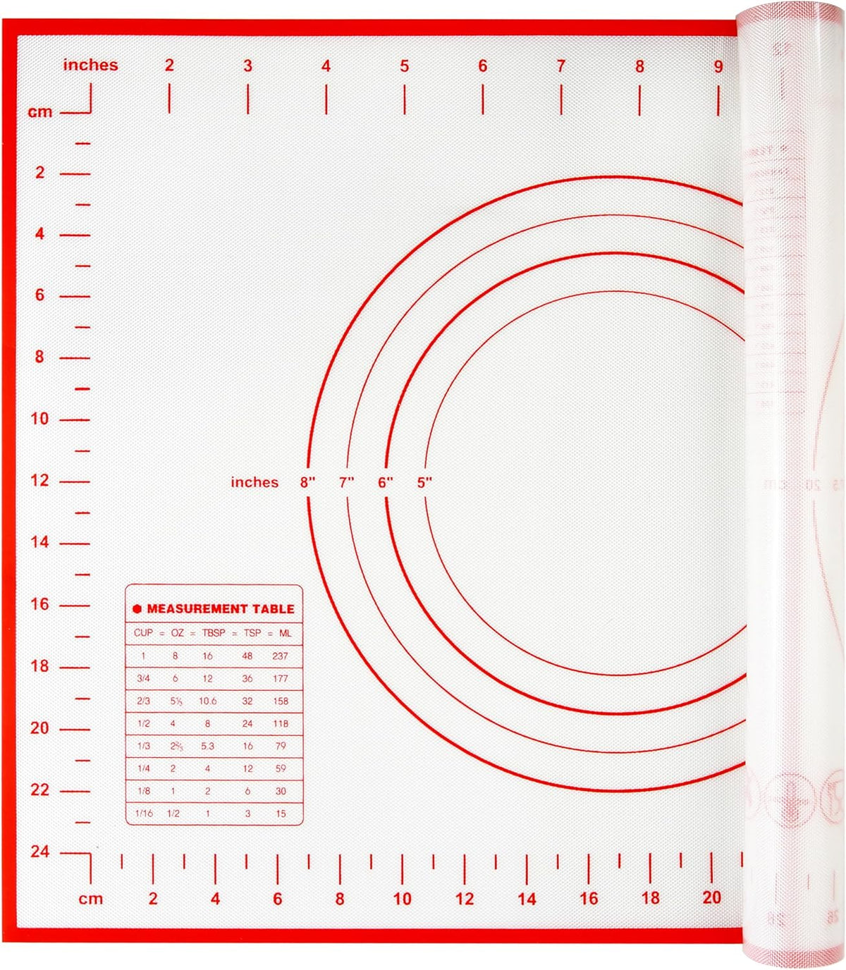 Yansumi silicone pastry non stick baking mat with measurement fondant mat with three sizes for silicone baking mat, counter mat, dough rolling mat,fondant/pie crust mat (Red, 16"L x 12"W)