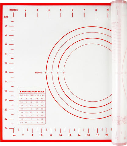 Yansumi silicone pastry non stick baking mat with measurement fondant mat with three sizes for silicone baking mat, counter mat, dough rolling mat,fondant/pie crust mat (Red, 16"L x 12"W)