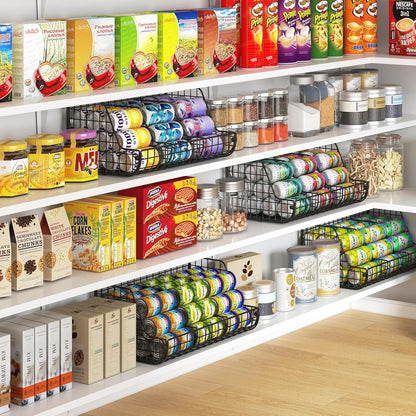 Stacking Can Dispensers 3 Tier with 3 Divider, Large Pantry Can Organizer, Beverage Drink Pop Soda Can Storage Basket, Can Holders for Pantry, Canned Food Rack Wire Bins for Kitchen Cabinet (3-Pack)