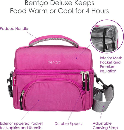 Bentgo Deluxe Lunch Bag - Durable and Insulated Lunch Tote with Zippered Outer Pocket, Internal Mesh Pocket, Padded and Adjustable Straps, & 2-Way Zippers - Fits All Lunch Boxes (Blue)