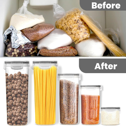 KICHLY Plastic Airtight Food Storage Containers Sets with Lids – 24 Pack BPA-Free Kitchen Pantry Organizers and Storage for Cereal, Flour, Sugar & Dry Food (Clear)