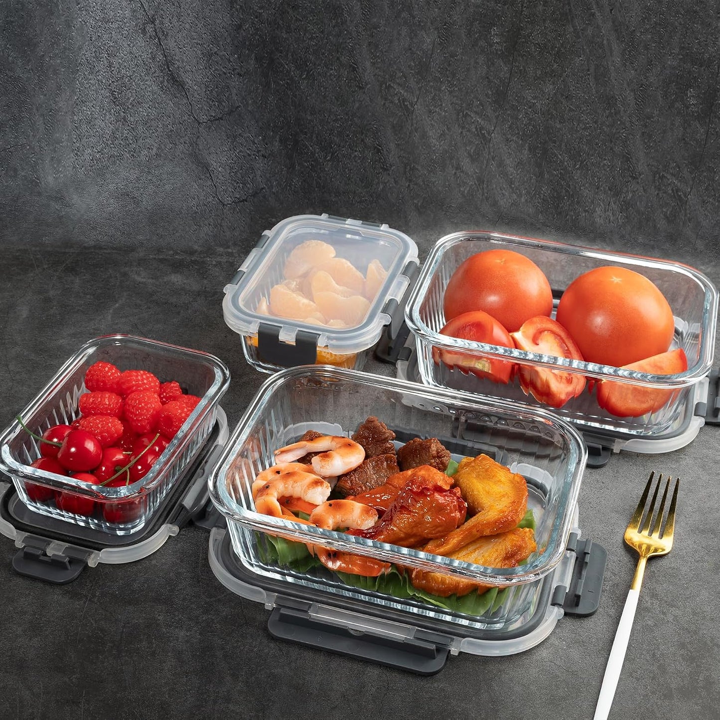 10 Pack Glass Food Storage Containers with Lids (34oz & 12oz) - Airtight, Leakproof, Meal Prep Containers for Kitchen - Dishwasher, Microwave, Oven, Freezer Safe High Borosilicate Glass (Pink)