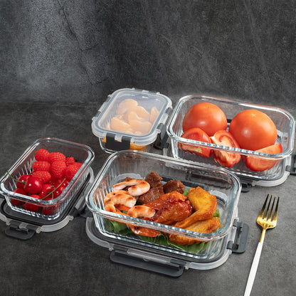 10 Pack Glass Food Storage Containers with Lids (34oz & 12oz) - Airtight, Leakproof, Meal Prep Containers for Kitchen - Dishwasher, Microwave, Oven, Freezer Safe High Borosilicate Glass (Pink)