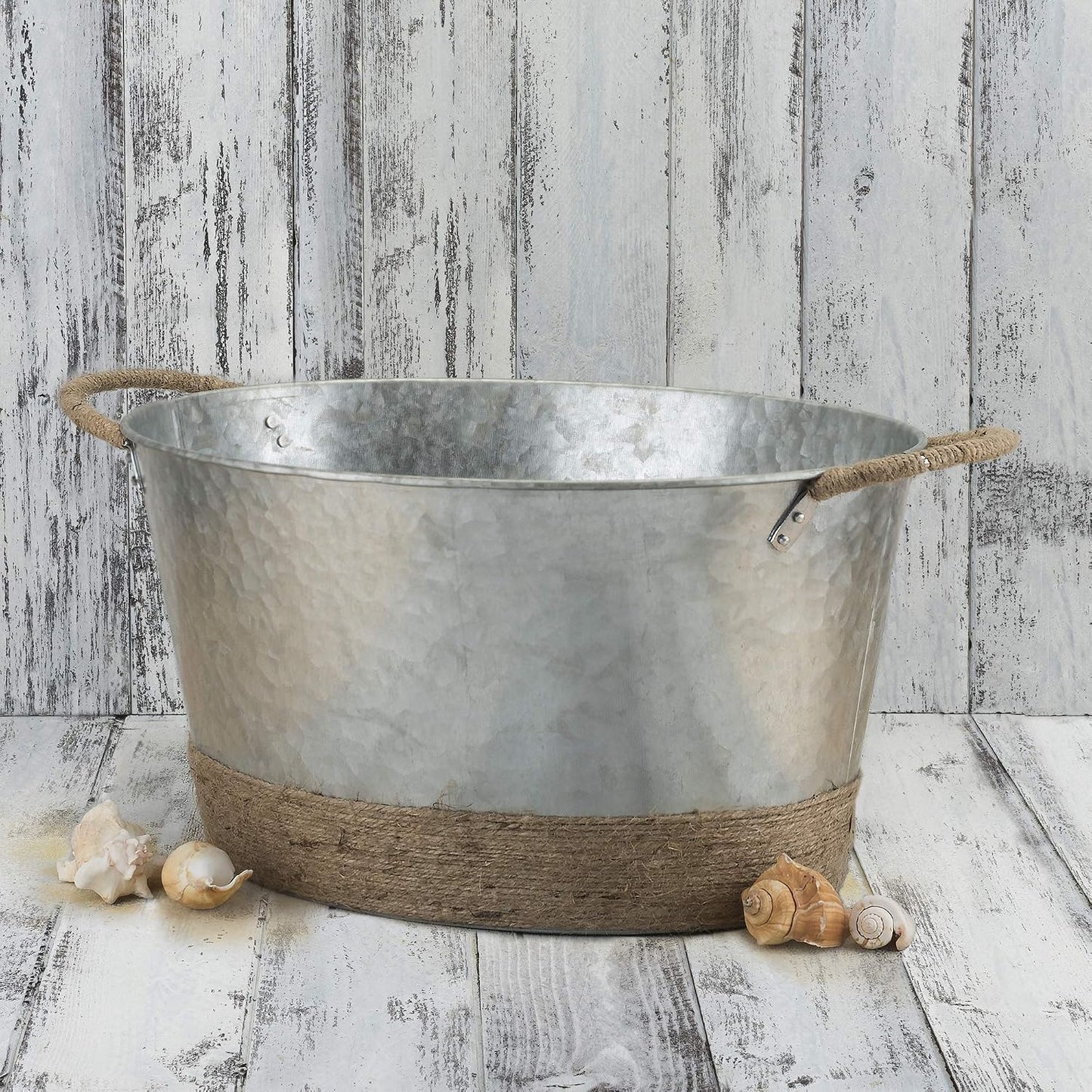 Twine Cheers Beverage Tub, Galvanized Tubs for Entertaining, Drink Buckets for Parties, Large Ice Tub and Gift Basket, Beer Buckets, Cream, 6.3 Gallons Set of 1