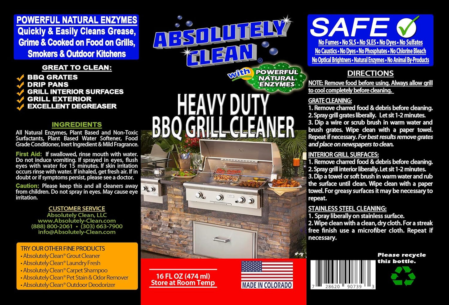 Absolutely Clean IT JUST WORKS GREAT as Grill Cleaner Spray! - Professional Strength, Natural Enzyme Formula - Fast Acting, Fume Free - USA Made (16oz Spray Bottle)