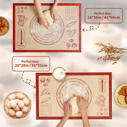Silicone Baking Pastry Dough Mat - 28x20Inch Extra Large Cookie Bread Rolling Mats Sheet, Nonstick Kitchen Counter Kneading Board, Thick Reusable Pie Cookies Pizza Fondant Making Matt with Measurement