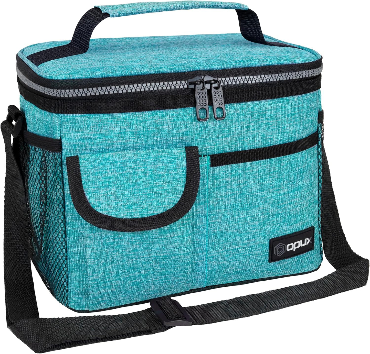 opux Insulated Lunch Bag for Men Women, Leakproof Black Lunch Box for Work, Portable Soft Lunch Cooler Bag with Shoulder Strap, Adult Lunchbox Lunch Pail for Kid Boy Girl School, 14 Can/8L
