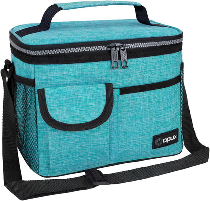 opux Insulated Lunch Bag for Men Women, Leakproof Black Lunch Box for Work, Portable Soft Lunch Cooler Bag with Shoulder Strap, Adult Lunchbox Lunch Pail for Kid Boy Girl School, 14 Can/8L