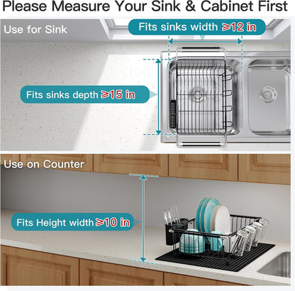 JASIWAY Dish Drying Rack in Sink, Dish Drainer with Cup and Utensil Holder