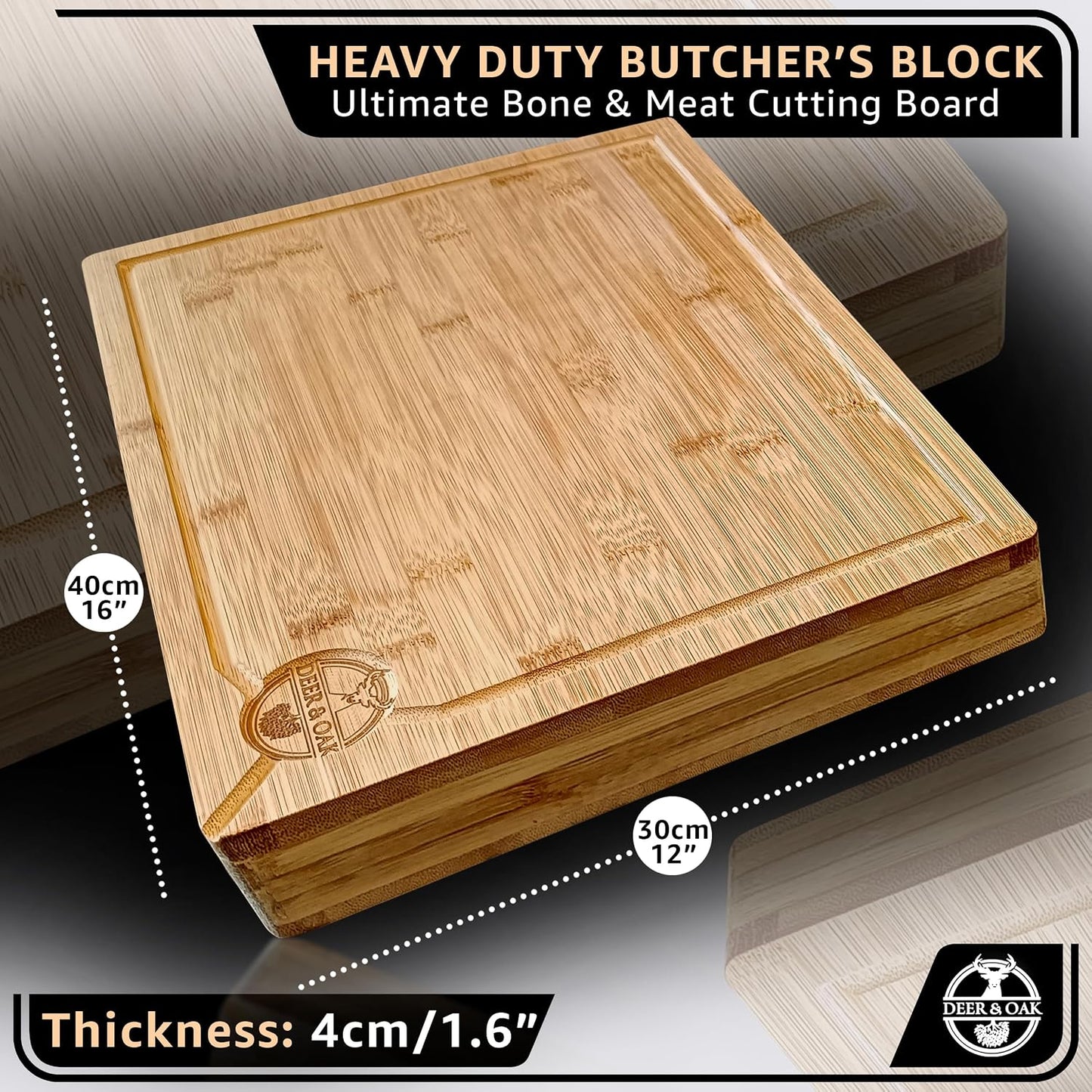 Pre-Oiled, Non Toxic 3-Piece Carbonized Bamboo Cutting Board Set, 500°F Carbonized Technology Eco-Friendly Wooden Chopping Boards for Kitchen with Juice Groove, Charcuterie Serving Boards Deer & Oak
