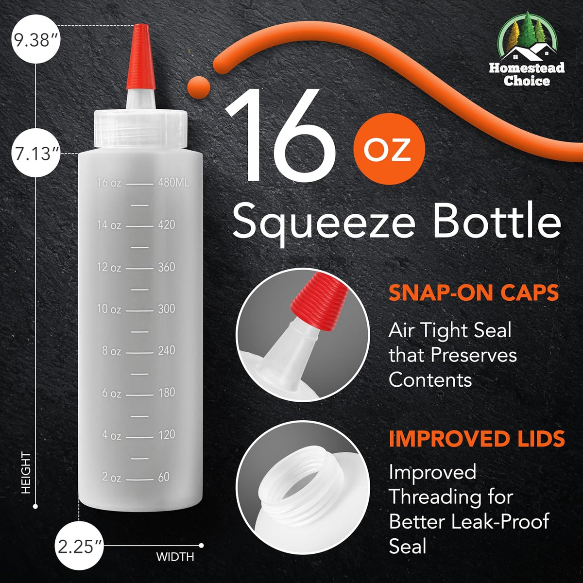 Plastic Squeeze Bottles for Sauces - 16oz Condiment Squeeze Bottles