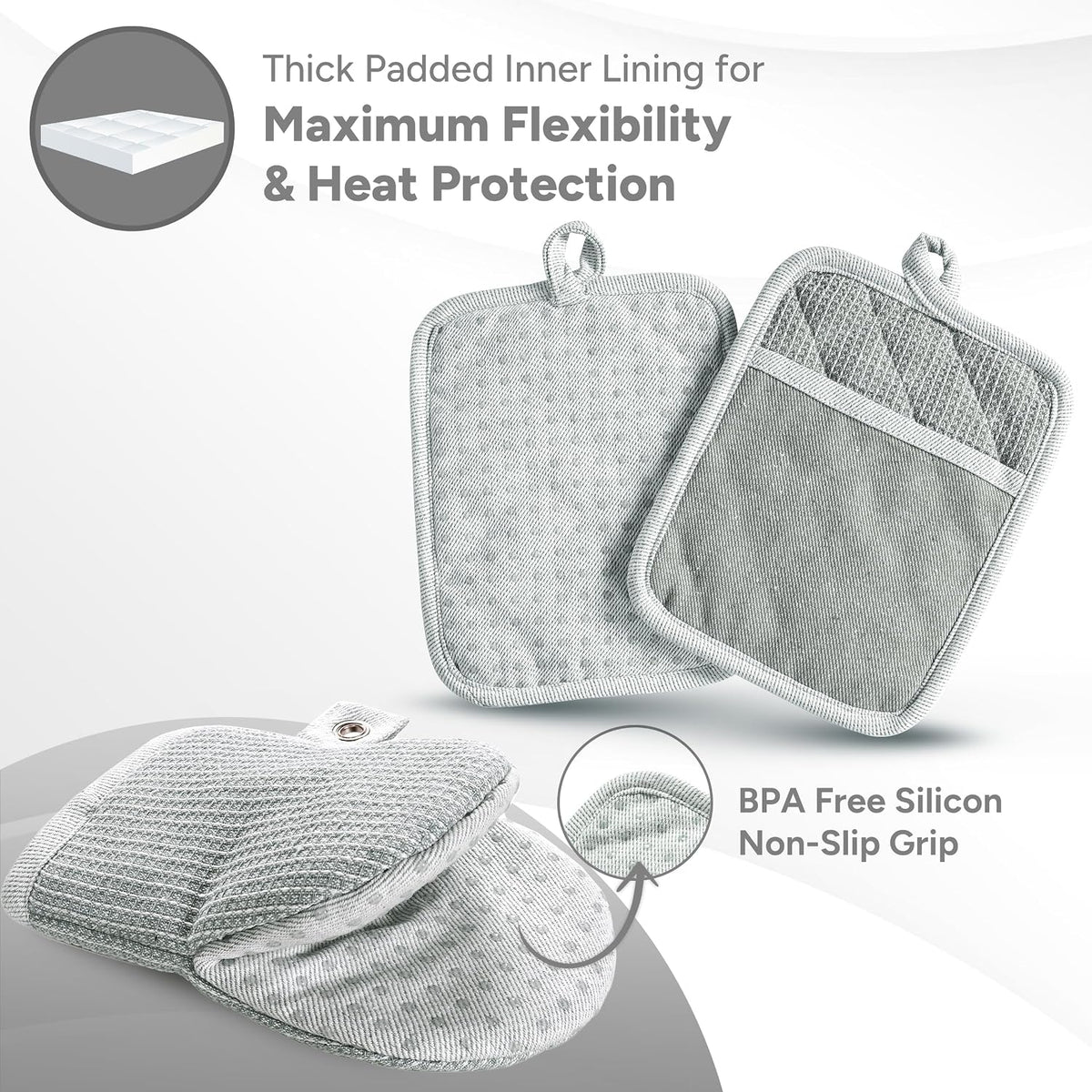 Casa Platino Potholders for Kitchens, 8-Piece – 500°F Heat Resistant Oven Mitts and Pot Holders, Mini Oven Mitt with Silicone Grip, 2 Kitchen Towels & 2 Dish Cloths – Durable & Non-Slip – Canyon Rose