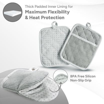 Casa Platino Potholders for Kitchens, 8-Piece – 500°F Heat Resistant Oven Mitts and Pot Holders, Mini Oven Mitt with Silicone Grip, 2 Kitchen Towels & 2 Dish Cloths – Durable & Non-Slip – Canyon Rose