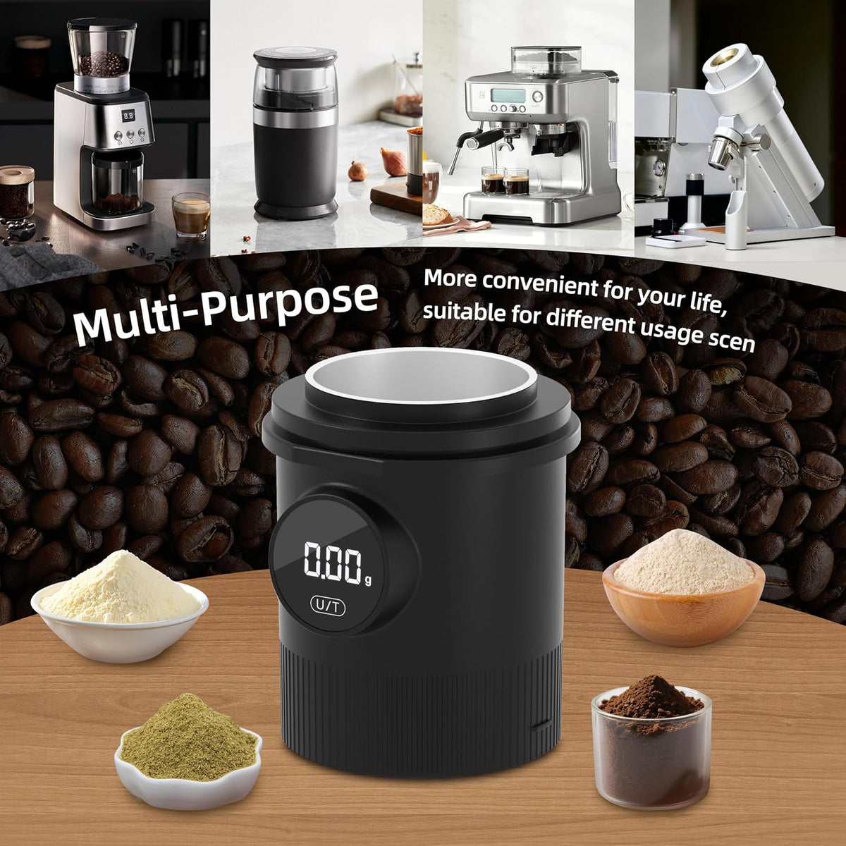 Espresso Dosing Cup with Scale, 58mm Coffee Dosing Cup and Digital Scale 0.01g Precision, USB-C Rechargeable Waterproof Stainless Steel, 500g x 0.01g for Barista, Silver