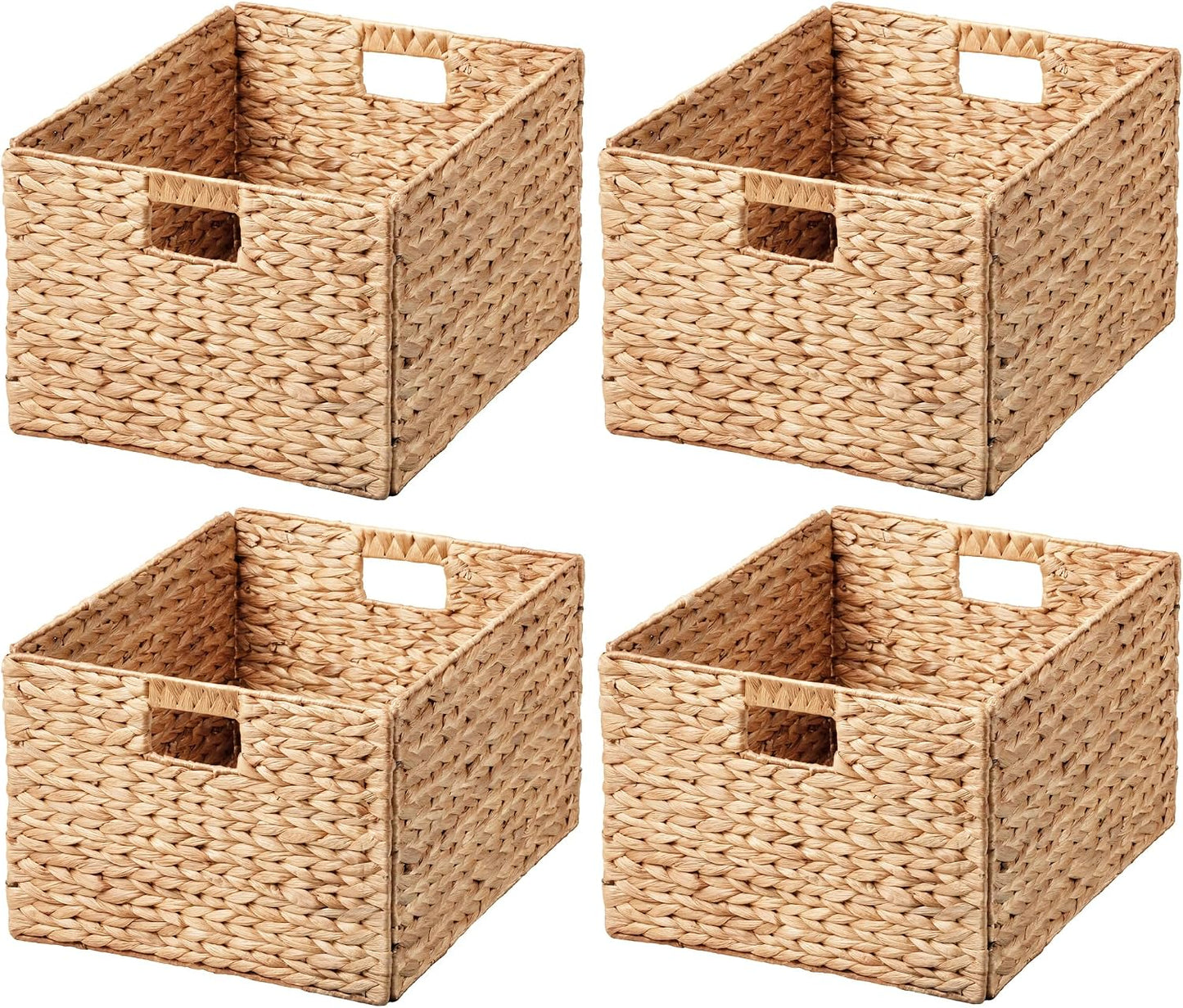 eHemco Trapezoid Woven Hyacinth Wicker Pantry Storage Baskets with Iron Wire Frame, 13.25"x9"x7/3.5", Natural, Set of 2