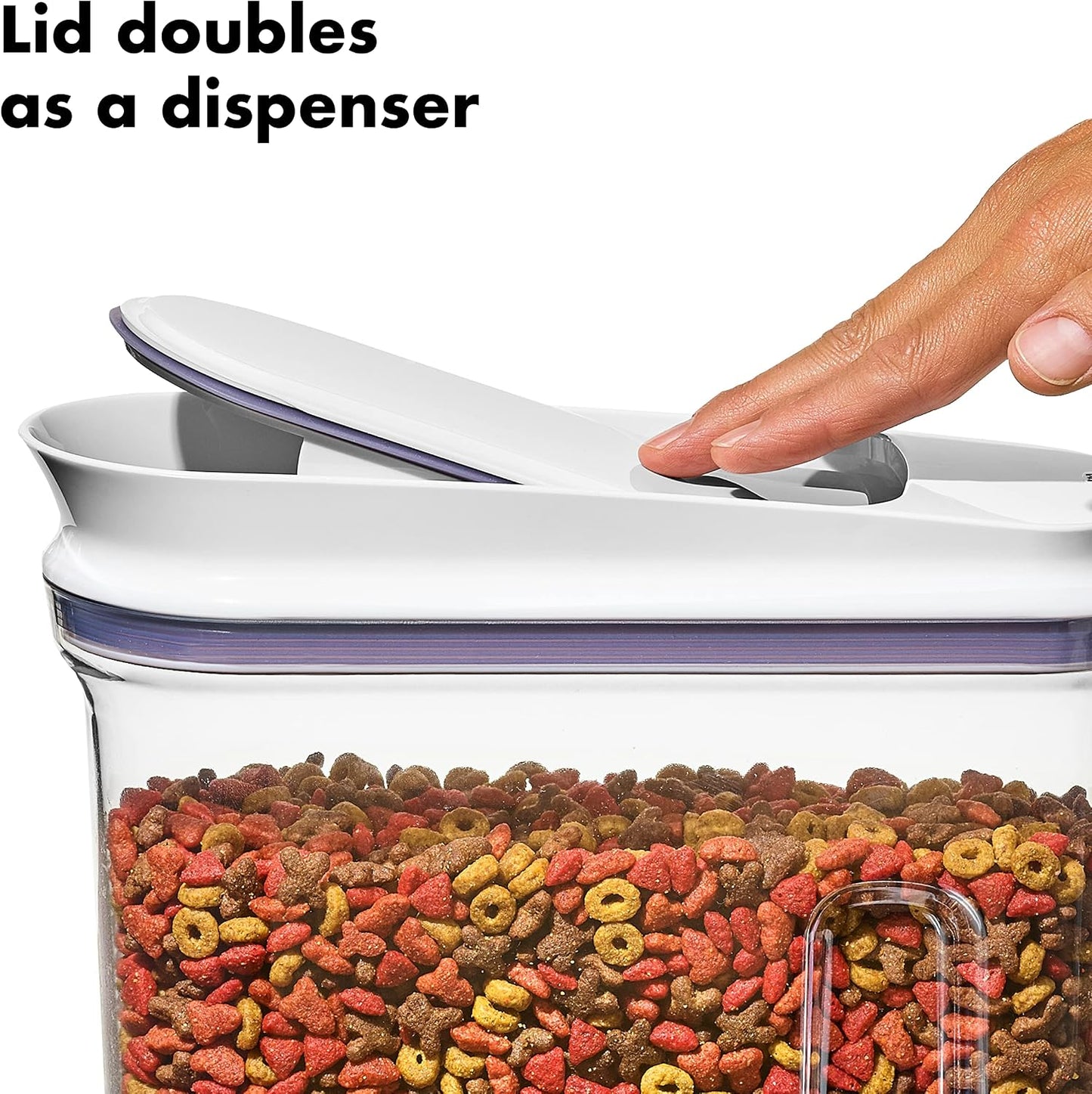 OXO Good Grips Pet POP Container – 6.0 Qt/5.7 L with Half Scoop, Ideal for up to 6.5lbs of Dog Food or 4.5lbs of Cat Food, Airtight Dog and Cat Food Storage Container, BPA Free, Clear