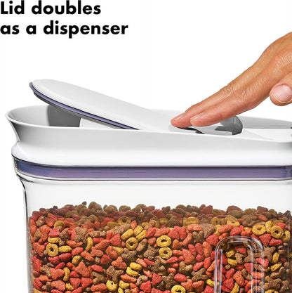 OXO Good Grips Pet POP Container – 6.0 Qt/5.7 L with Half Scoop, Ideal for up to 6.5lbs of Dog Food or 4.5lbs of Cat Food, Airtight Dog and Cat Food Storage Container, BPA Free, Clear