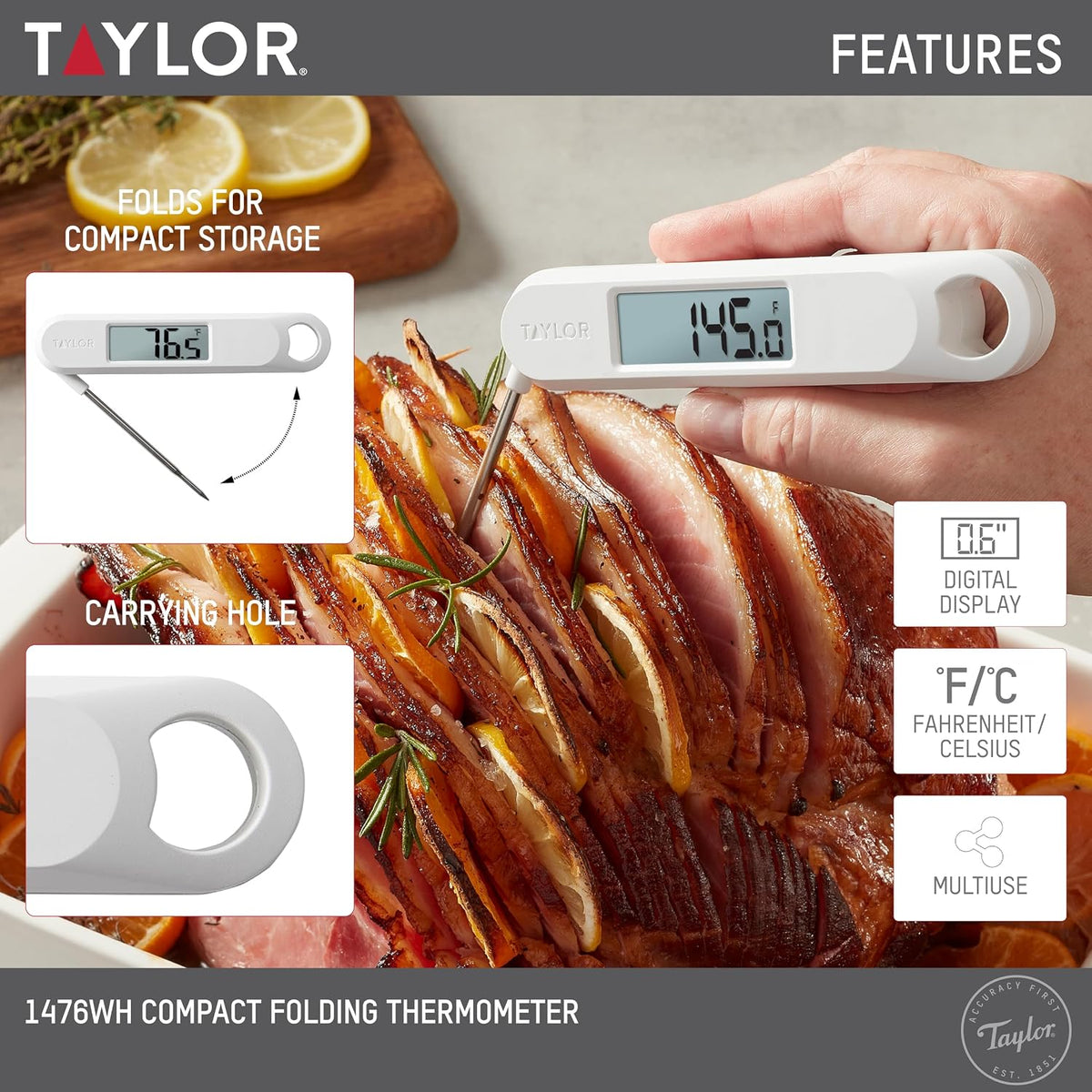 Taylor Digital Folding Stem Food Thermometer Black