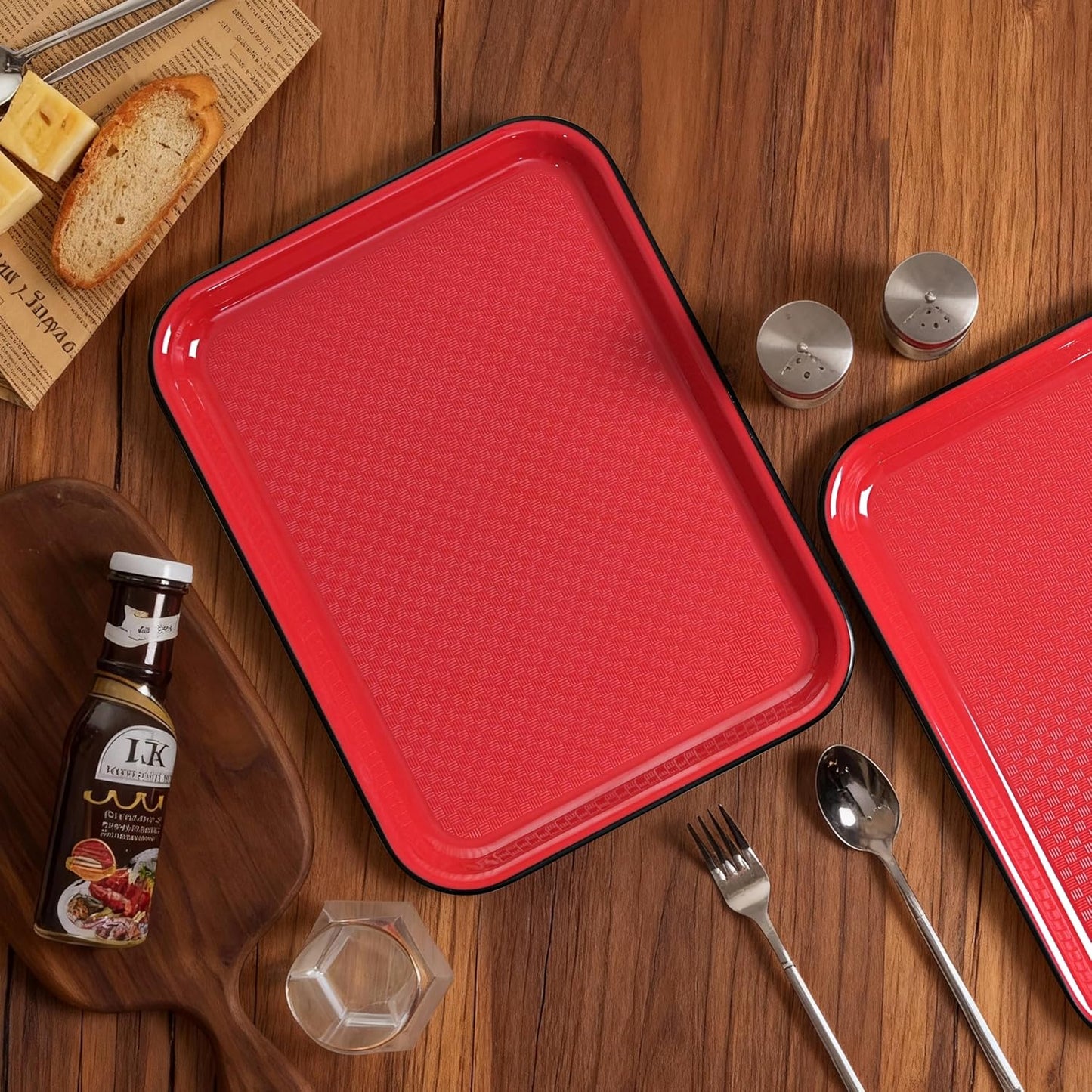 2pcs Melamine Serving Trays Set Two Tone 14.5" x 11" Large White Black Reusable Serving Platters for Cookie, Appetizer, Snack, Dessert, Party Food Display, Rectangular Party Trays and Platters
