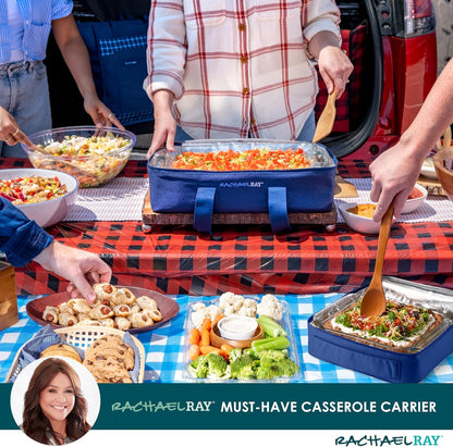 Rachael Ray Lugger Duo, Insulated Casserole Carrier for Hot or Cold Food, Thermal Lasanga Lugger Tote for Pockluck, Parties, Picnic, and Cookouts, Fits 9" x 13" Baking Dish, Sea Salt Grey