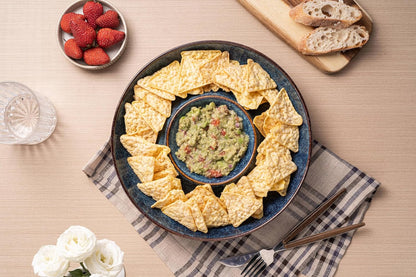Ceramic Chips and Dip Serving Tray - Large Divided Party Bowl Set for Salsa, Veggies, Fruit & Snacks - Modern Minimalist Appetizer Platter with Unique Kiln-Change Glaze (Verdigris Green)