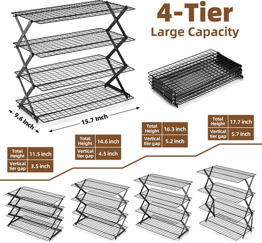 LIANYU 4-Tier Cooling Rack for Baking & Cooking, Collapsible & Space-Saving