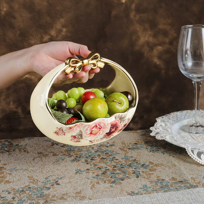 fanquare 3 Compartment Platter, Gold Porcelain Appetizer Serving Tray, Floral Ceramic Divided Serving Plate for Fruit, Candy, Nuts