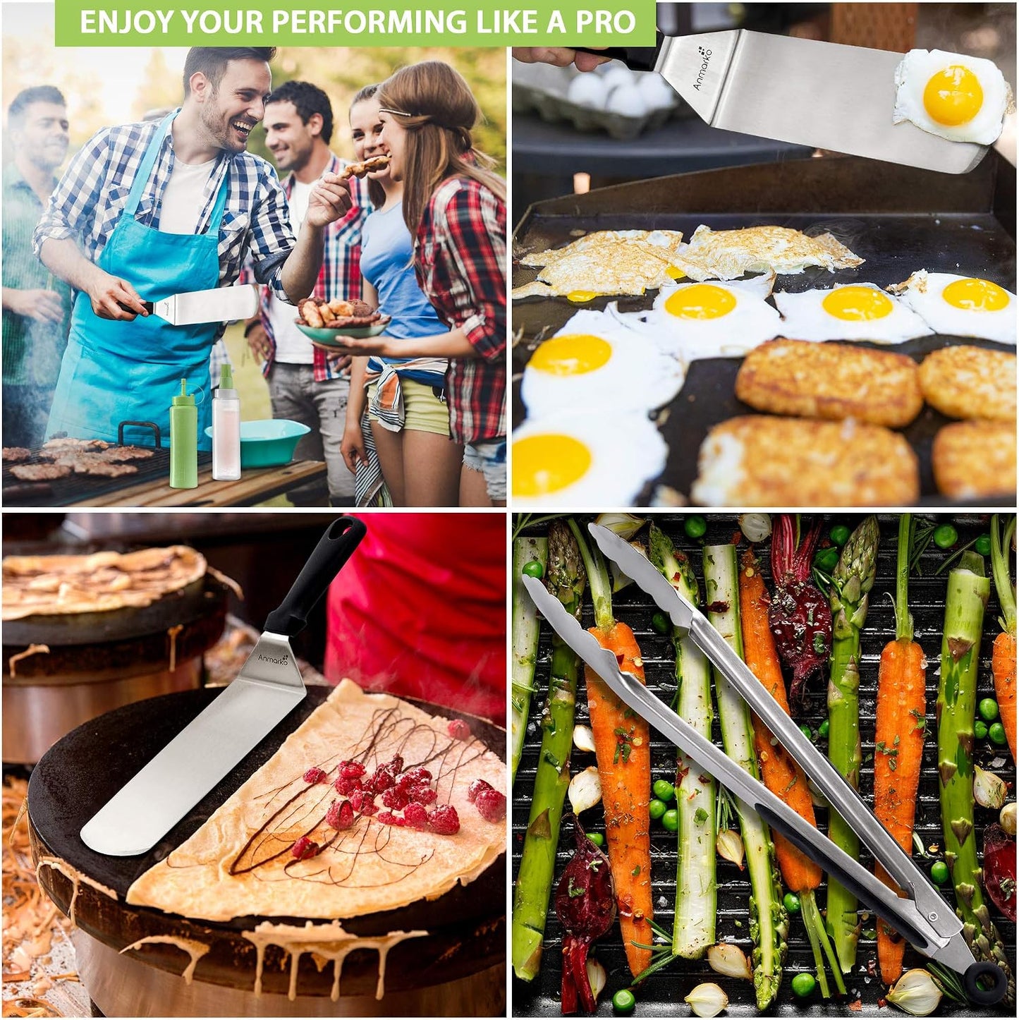 Metal Spatula Stainless Steel and Scraper - Professional Chef Griddle Spatulas Set of 3 - Heavy Duty Accessories Great for Cast Iron BBQ Flat Top Grill Skillet Pan - Commercial Grade