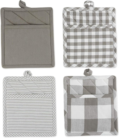 DII Gingham Check Kitchen Collection, Pink, Potholder Set