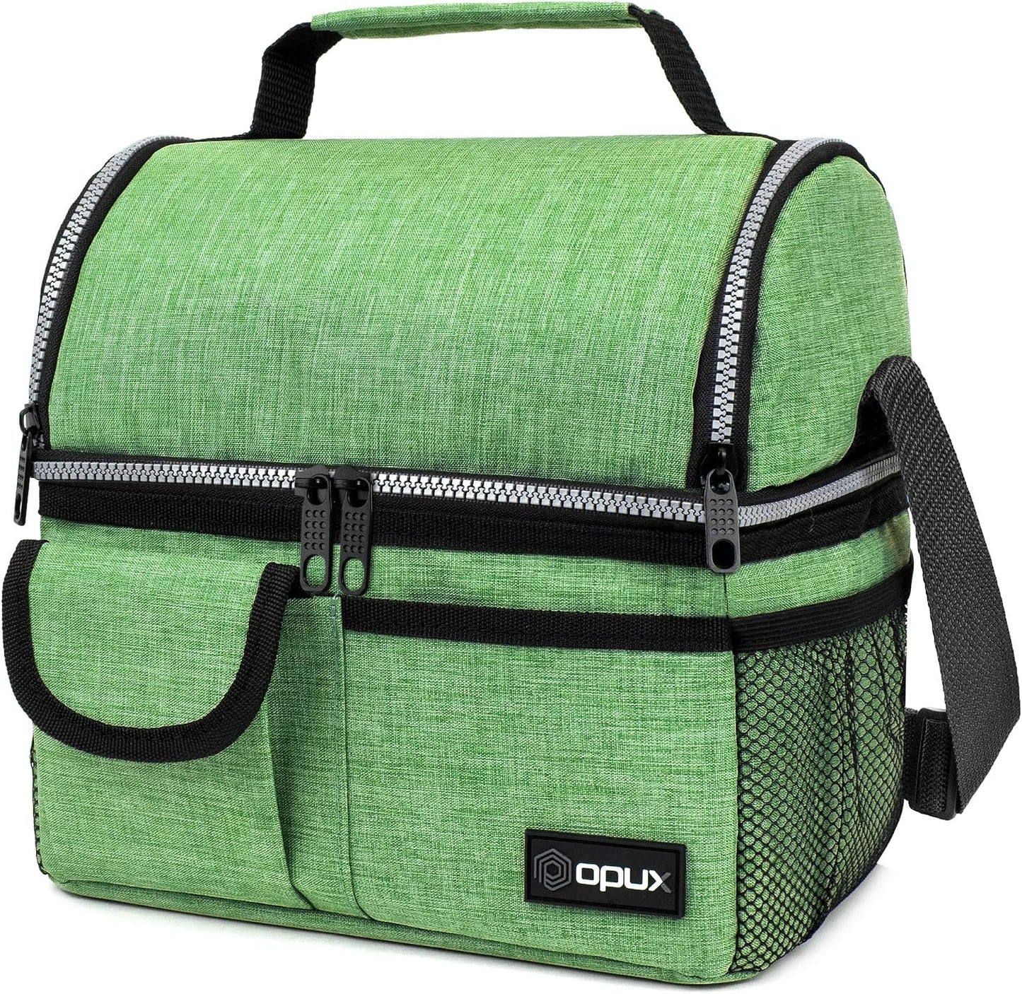 opux Insulated Lunch Bag Women Men, Dual Compartment Leakproof Lunch Box Adults Kids, Double Decker Meal Prep Bento Lunch Cooler Tote with Shoulder Strap for Work Office School Travel, Floral Purple