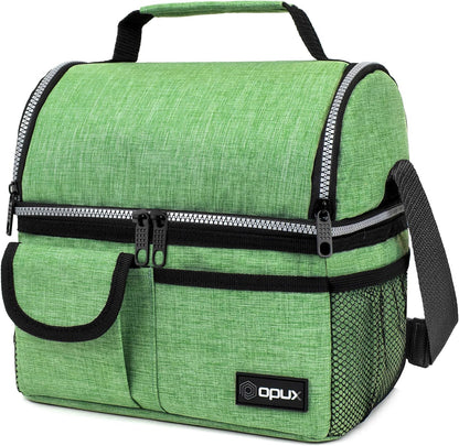 opux Insulated Lunch Bag Women Men, Dual Compartment Leakproof Lunch Box Adults Kids, Double Decker Meal Prep Bento Lunch Cooler Tote with Shoulder Strap for Work Office School Travel, Floral Purple