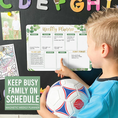 Greenery Dry Erase Weekly Calendar for Fridge - Magnetic Whiteboard, Schedule Board, White Board