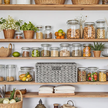 GRANNY SAYS Wicker Storage Baskets for Shelves, Water Hyacinth Basket with Scalloped Edge, Storage Wicker Baskets for Pantry, Large, 2-Pack