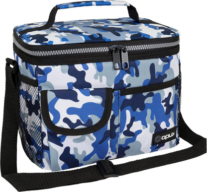 opux Insulated Lunch Bag for Men Women, Leakproof Black Lunch Box for Work, Portable Soft Lunch Cooler Bag with Shoulder Strap, Adult Lunchbox Lunch Pail for Kid Boy Girl School, 14 Can/8L