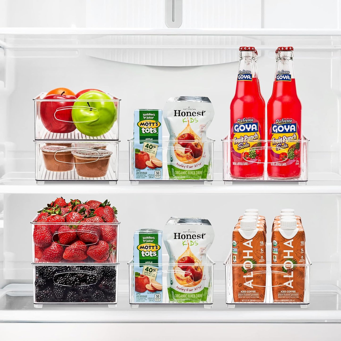Sorbus Stackable Refrigerator Organizer Bins - Set of 4 Clear Storage Bins for Kitchen Pantry, Freezer & Fridge Organization - Food Organizing Plastic Containers with Handles for Countertops & Drawers