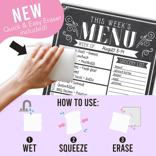 Hadley Designs Vintage Magnetic Weekly Meal Planner Dry Erase Board for Refrigerator - Weekly Dinner Menu Board for Kitchen Conversion Chart Magnet, Grocery List