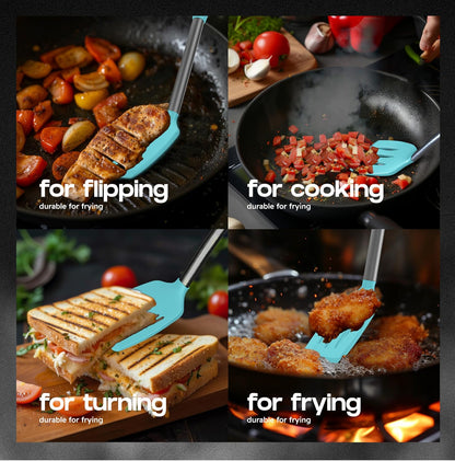 BakeRoyal Silicone Spatula Set - Turner Spatulas Silicone Heat Resistant 600°F - Slotted & Solid Spatula for Cooking Fish, Eggs, Pancakes Flipper – Spatulas for kitchen use – Black