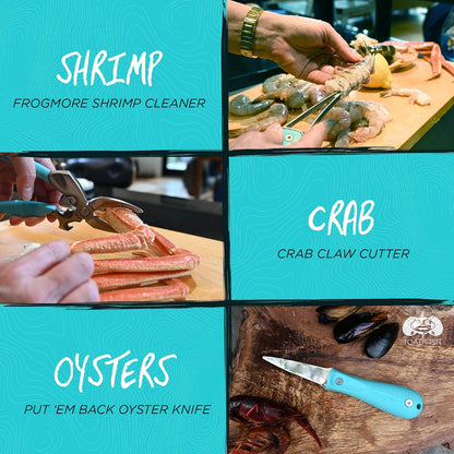 Toadfish Seafood Tool Set, Crab Cracker, Shrimp Deveiner, Oyster Knife