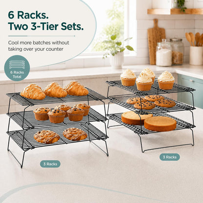 Kingrol 6-Piece Stackable Cooling Racks for Baking, Two 3-Tier Sets