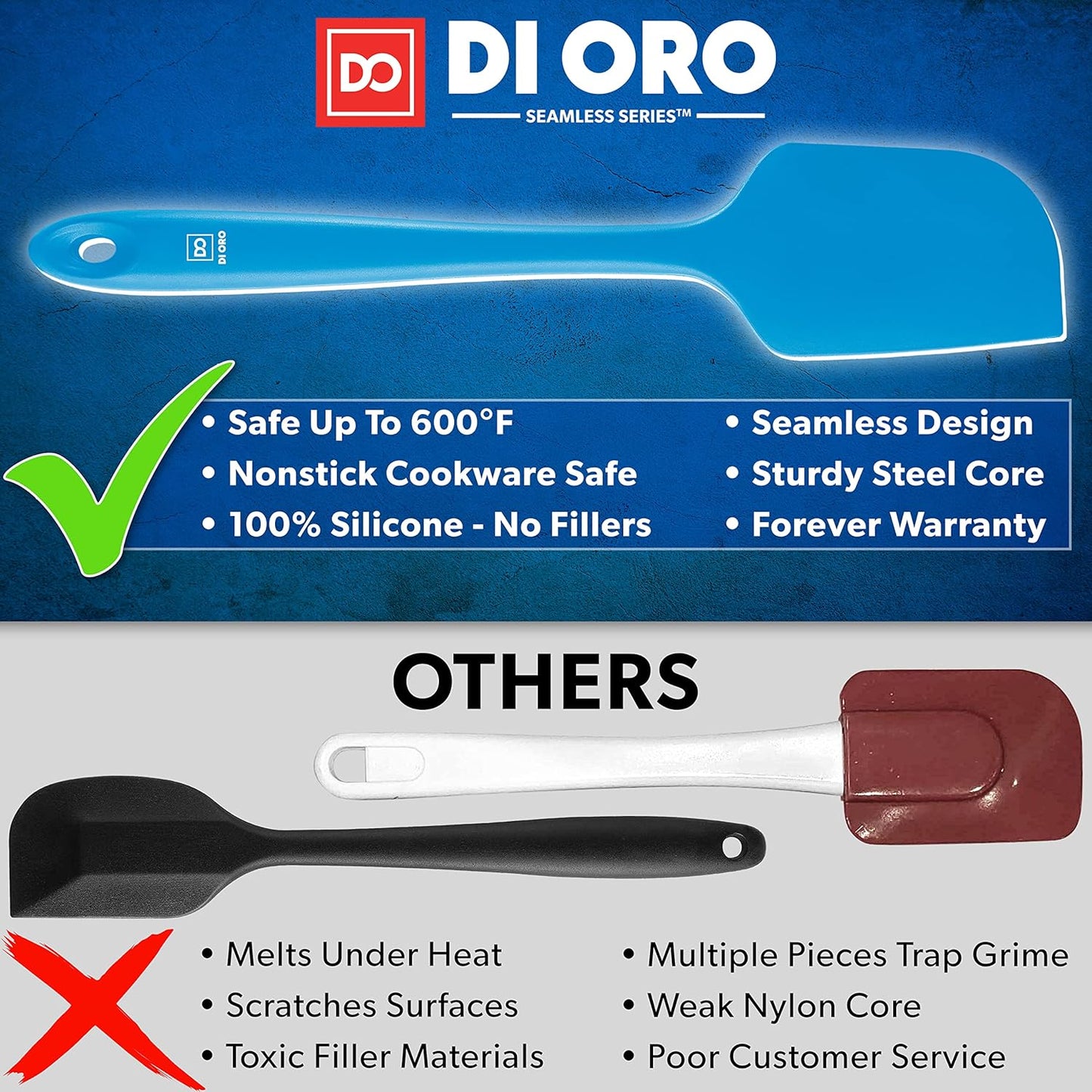DI ORO Silicone Spatula Set - Rubber Kitchen Spatulas for Baking, Cooking, & Mixing - 600°F Heat-Resistant & BPA Free Silicone Scraper Spatulas for Nonstick Cookware - Dishwasher Safe (3pc, Black)