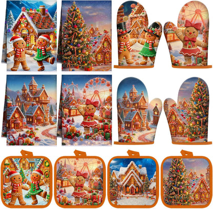 SiliFine 12 Pcs Fall Pumpkin Kitchen Towels Oven Mitts Pot Holders Set