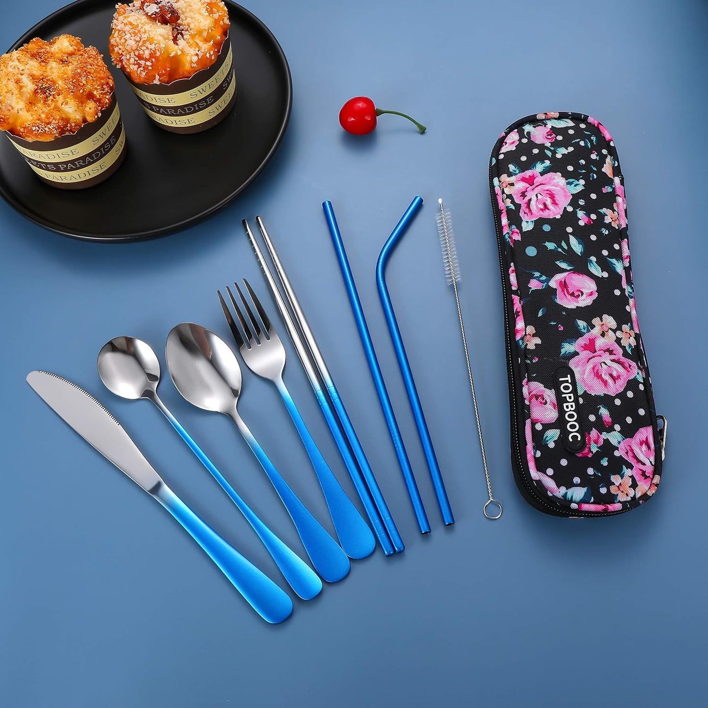 Travel Utensils,Reusable Silverware Set To Go Portable Cutlery Set with a Waterproof Carrying Case for Lunch Boxes Workplace Camping Picnic (Purple)