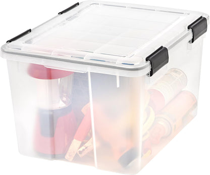 IRIS USA WeatherPro Storage Bins with Lids, 47 Qt, Gasket Seal, 2 Pack | Airtight gasket helps protect clothing, shoes, crafts, keepsakes, and household supplies from moisture and dust.