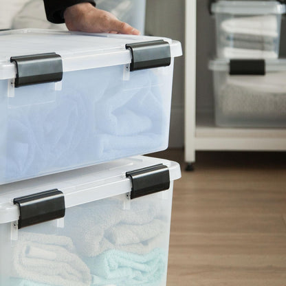 IRIS USA WeatherPro Storage Bins with Lids, 47 Qt, Gasket Seal, 2 Pack | Airtight gasket helps protect clothing, shoes, crafts, keepsakes, and household supplies from moisture and dust.