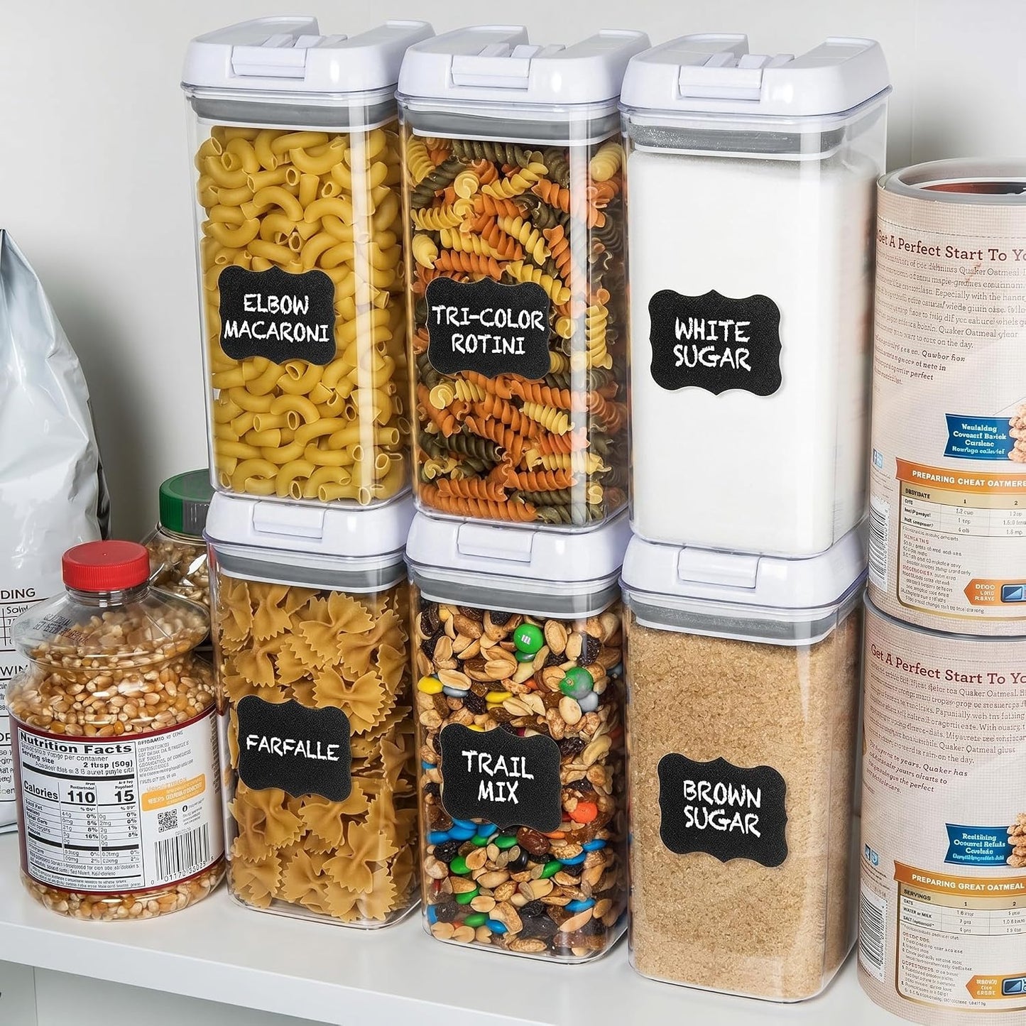 Shazo Airtight Food Storage Containers with Lids - 6 PC BPA Free Clear Plastic Cereal Containers with Easy Lock Lids for Kitchen and Pantry Organization for Snacks and Pasta - 1.2L